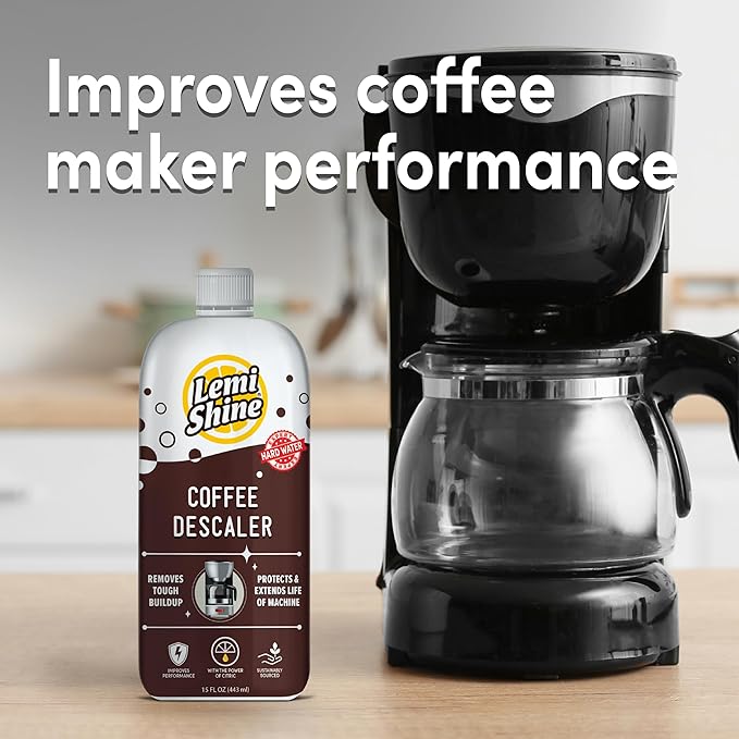 Lemi Shine Coffee Machine Descaler With Powerful Citric Acid | Coffee Maker Cleaning Supplies | Universal Cleaner Works For Nespresso, Keurig, Breville, & More, 4 Uses - 15 oz. Bottle