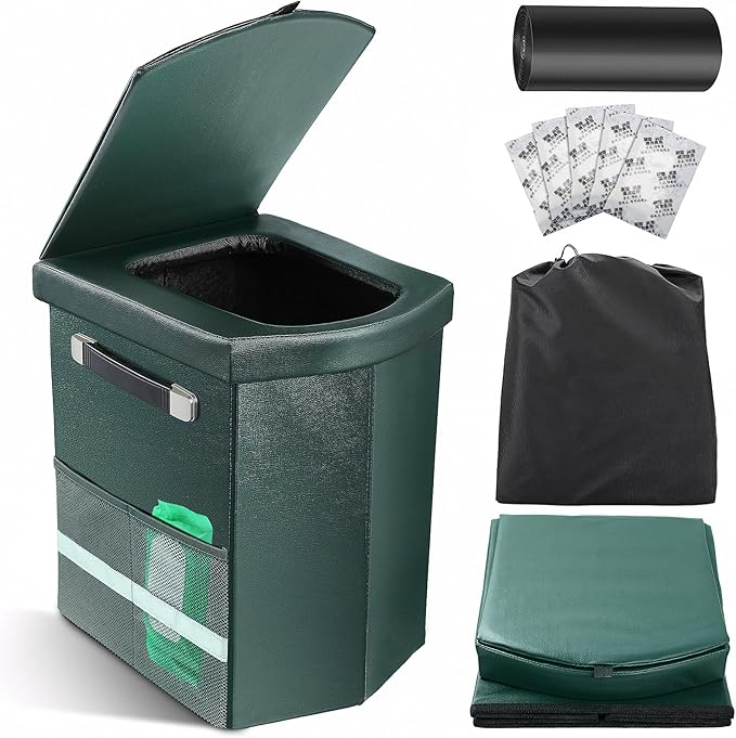 2025 Upgraded 16.5'' XL Portable Toilet for Adults,Tall Camping Toilet with Lid and Convenient Carry Bag, Portable Potty for Camping, Hiking, Car Travel,Truck, RV, Boating, Road Trips, Beach (Green)
