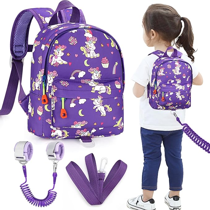 Accmor Toddler Harness Backpack Leash, Cute Baby Unicorn Backpacks with Anti Lost Wrist Link, Adorable Mini Child Backpack Leashes for Walking, Keep Kids Close Backpack Rope Tether Rein for Girls
