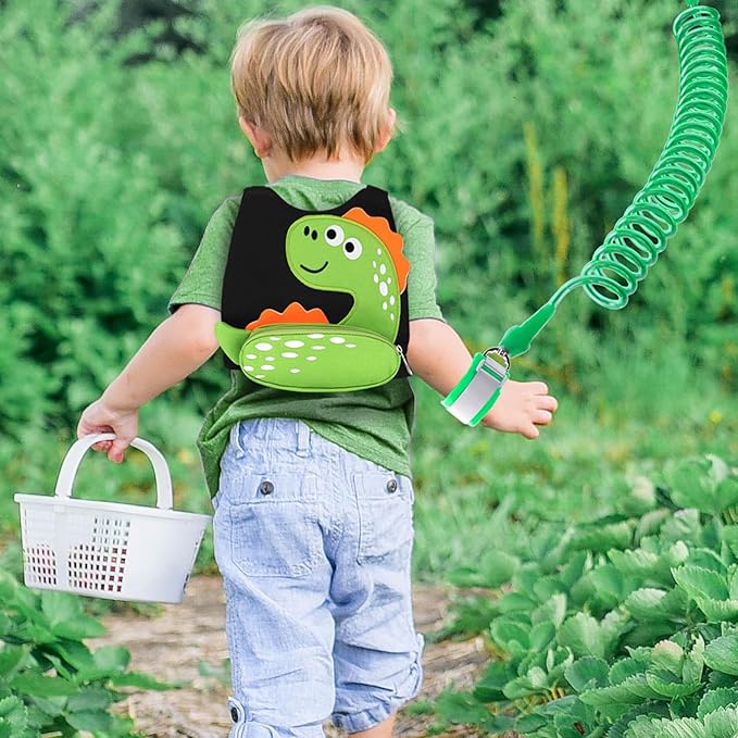 Accmor Toddler Harness Leash, Cute Dinosaur Kids Harness Child Leash with Anti Lost Wrist Link for Outdoor Travel, Adorable Baby Walking Harness Wristband Assistant Strap for 1-3 Years Old Boys Girls