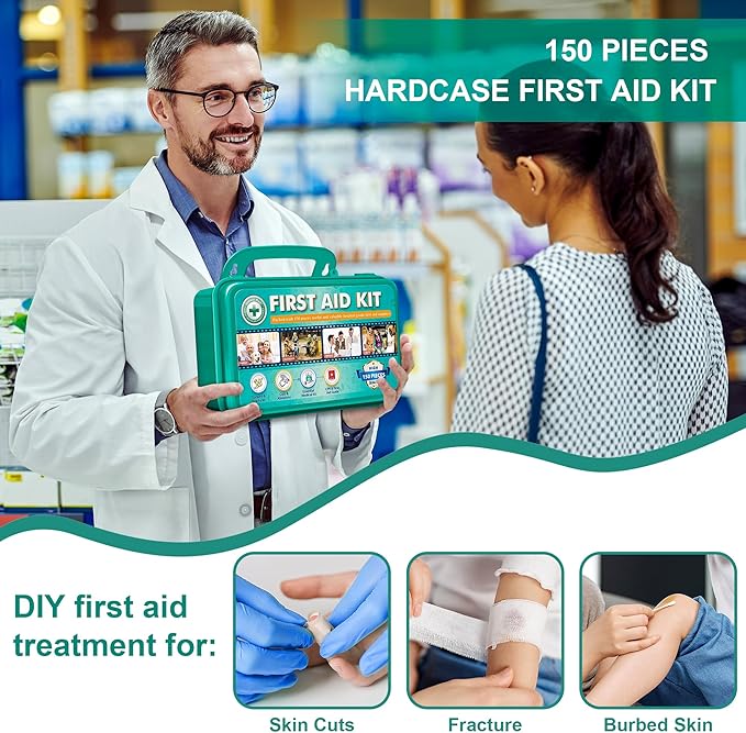 General Medi 150 Pieces Hardcase First Aid Kit - First Aid Box Contains Premium Medical Supplies for Travel, Home, Office, Vehicle, Camping, Workplace & Outdoor (Pack of 2)