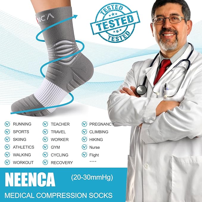NEENCA Medical Compression Socks, Ankle Compression Stockings for Injury Recovery & Pain Relief, Sports Protection. 20-30mmHg