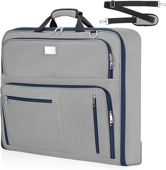 AKOZLIN Travel Luggage Garment Bag Foldable Hanging Suit Bag with Shoulder Strap For Men Women Business Grey