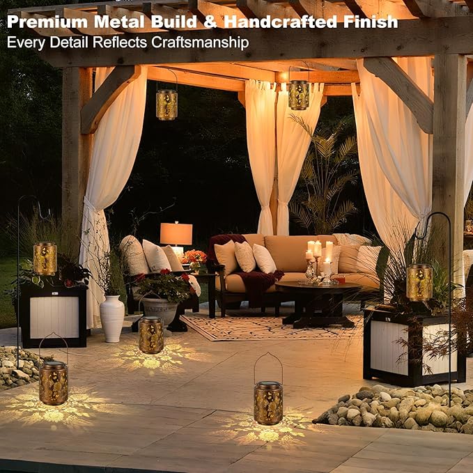 Hanging Solar Lanterns for Outside Sunflower and Butterfly Decorative Lights Warm Glow with Metal Finish Garden Lanterns Waterproof Gifts for Women Patio Décor