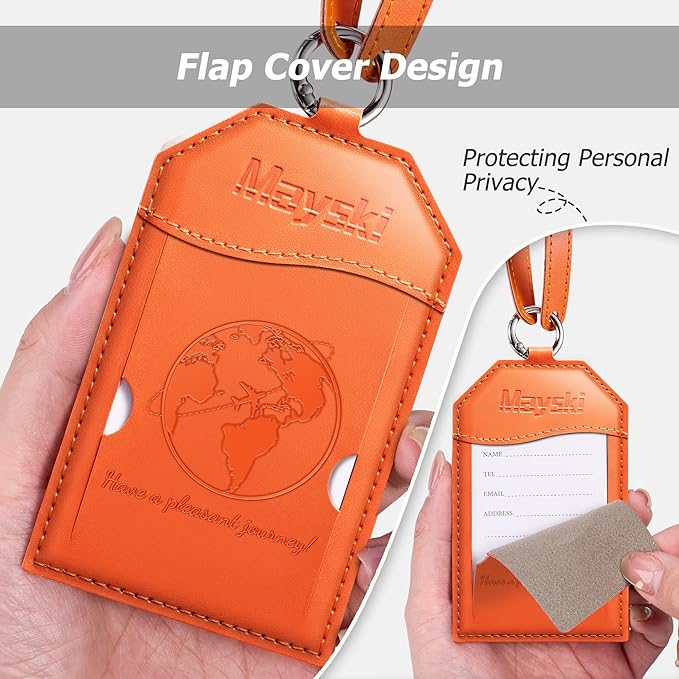 Mayski Luggage Tags for Suitcases 3 Pack Suitcase Bag Tags, TSA Approved, Metal Buckle, Bag Tags with Name ID Card Travel Essentials, Orange Global