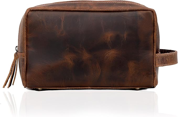 VC VINTAGE COUTURE Leather Toiletry Bag for Men Extra Large Leather Men's Toiletry Bag for Traveling Real Leather Dopp Kit for Men Leather Shaving Bag for Travel