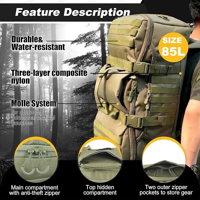 3 In 1 Military Backpack Travel Duffle Bag for Weekender Gym Traveling Workout Deployment