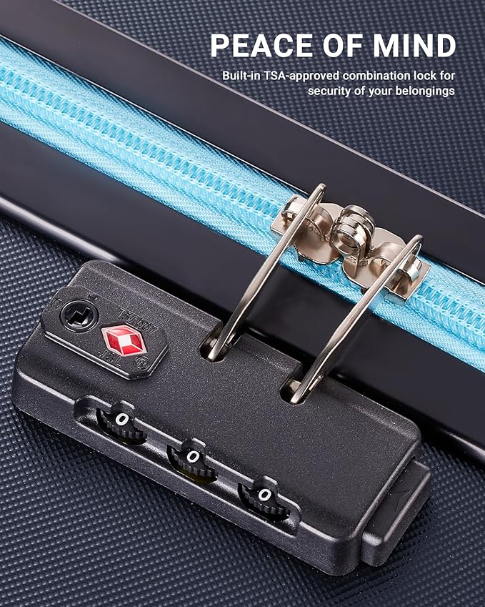 28 inch Luggage Hardside and Lightweight Suitcase with Spinner Wheels TSA Lock for Travel Business,Blue With Dark Blue