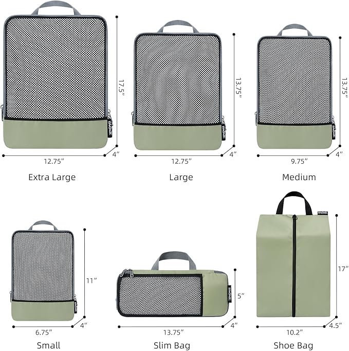 BAGAIL 4 Set/6 Set/8 Set Compression Packing Cubes Travel Accessories Expandable Packing Organizers (Half Mesh, 6-Matcha Green)