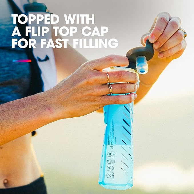 HydraPak UltraFlask Speed (500ml or 600ml) - Collapsible Soft Flask Water Bottle for Hydration Vests and Running Packs with Easy Open Cap