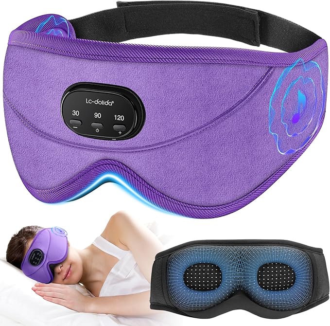 LC-dolida White Noise Sleep Mask, 3D Sleep Headphones with 16 Soothing Sounds, Bluetooth 5.4 Sleep Eye Mask with Timer, Total Blackout Sleeping Headphones for Side Sleeper(Purple)