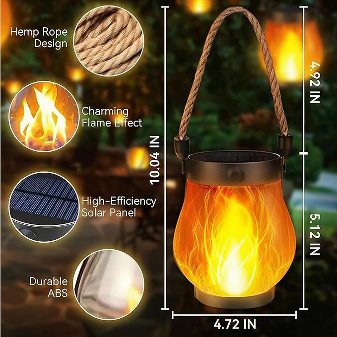 Kaliqo Solar Lantern Outdoor Lights Solar Lantern Waterproof Flickering Flame Hanging Lanterns for Patio Yard Garden Decor (6 Pcs)
