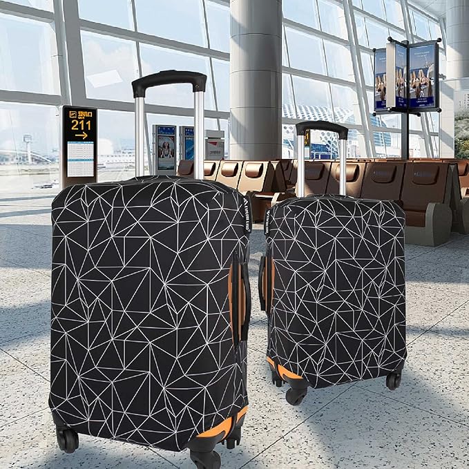 Explore Land Travel Luggage Cover Suitcase Protector Fits 23-26 Inch Case (Black Polygonal, M)
