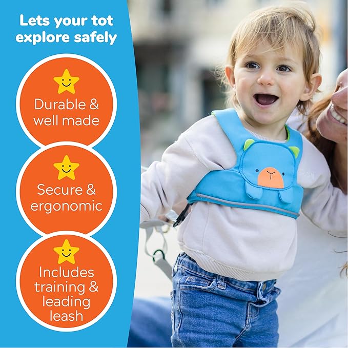 Trunki Toddler Leash - Fuss Free Toddler Walking Reins & Kids Safety Harness | Baby Leash for Kids – Bert Bear (Blue)