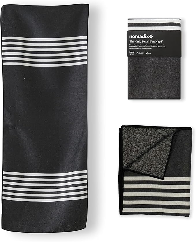 Nomadix Mini Towel - Perfect for The Gym, Biking, Hiking, Golf, & More - Made with Recycled Materials - Super Absorbent - Quick Dry - Sand Resistant - Poolside Black - 40x16 in