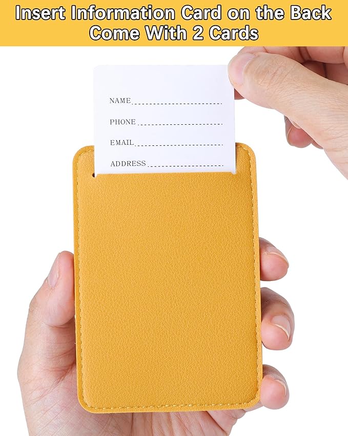 Teskyer Luggage Tags for Suitcases, TSA Approved with Privacy Protection Cover, Premium Faux Leather Bag Tags for Travel - 2 Pack, Yellow