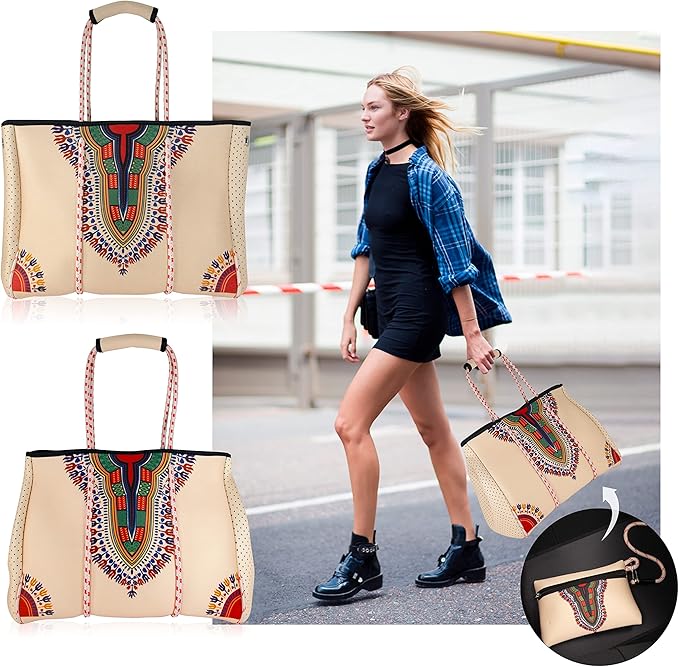 QOGiR Neoprene Multipurpose Beach Bag Tote with Inner Zipper Pocket … … … …