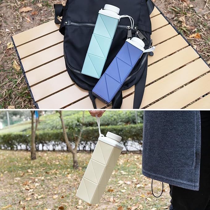 24oz Collapsible Water Bottles–Food-Grade,BPA-Free,Leakproof,Lightweight,Foldable Design Perfect For Travel,Hiking,Camping,Gym,Sports Bottle,Reusable Compact,Ideal Hydration Companion Beige