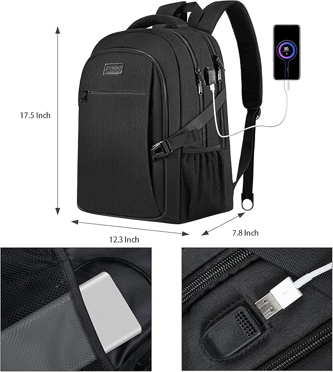 ANKUER Backpacks for Men Women, Backpack Fits Up 15.6 in Laptop Backpack for Travel, Backpacks with USB Charging Port, Work Business Backpack for School (Black)