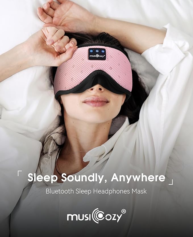 MUSICOZY Sleep Headphones Breathable Sleep Mask Bluetooth 5.4 Wireless Earphones Mask Sleeping Eyemask for Side Sleepers for Women Men Travel Meditation Gift (Mesh Pink)