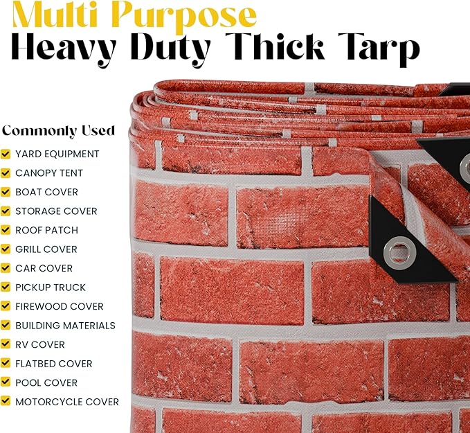 Core Tarps Extreme Heavy Duty 20 Mil Tarp Cover, Waterproof, UV Resistant, Rip and Tear Proof, Poly Tarpaulin with Reinforced Edges for Roof, Camping, Patio, Pool, Boat (Bricks/Black 50′ X 50′)
