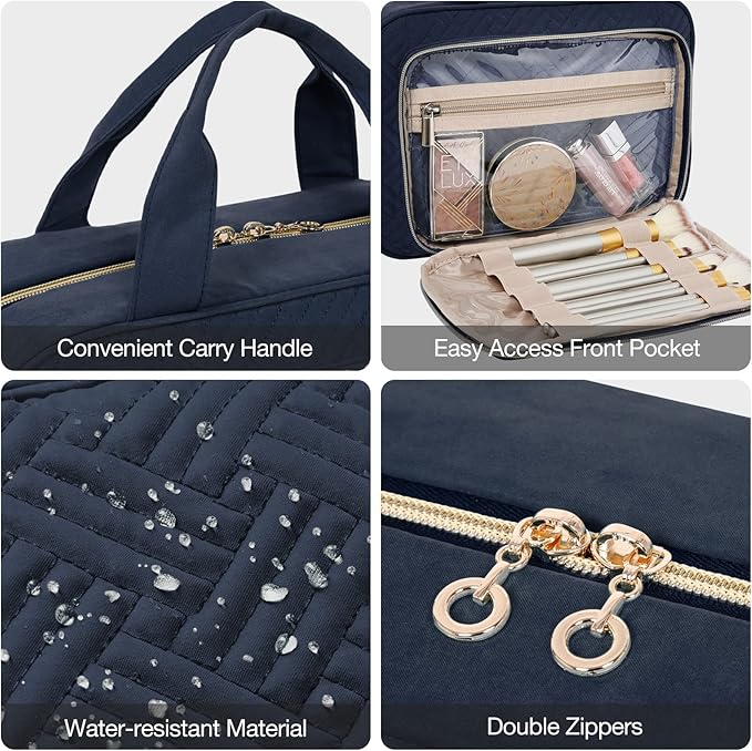 BAGSMART Toiletry Bag Hanging Travel Makeup Organizer with TSA Approved Transparent Cosmetic Bag Makeup Bag for Full Sized Toiletries, Large-Navy