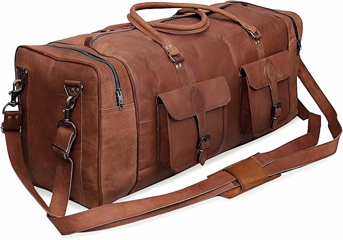 Leather Duffle Bag for Men Luggage Handmade Travel Bag Carry On Luggage Weekender Bags Overnight Gym Sports Cabin Holdall Bag For Airplanes Men And Women (30 Inch Brown)