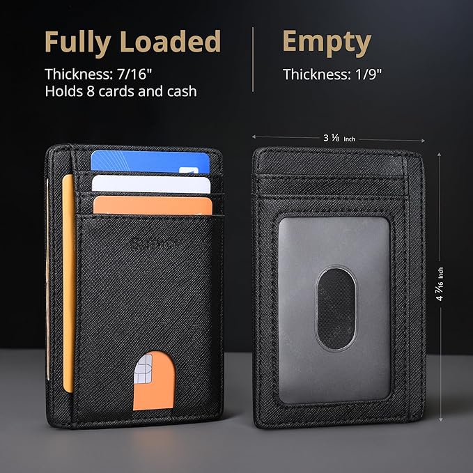Buffway Slim Minimalist Front Pocket RFID Blocking Leather Wallets for Men and Women - Cross Black