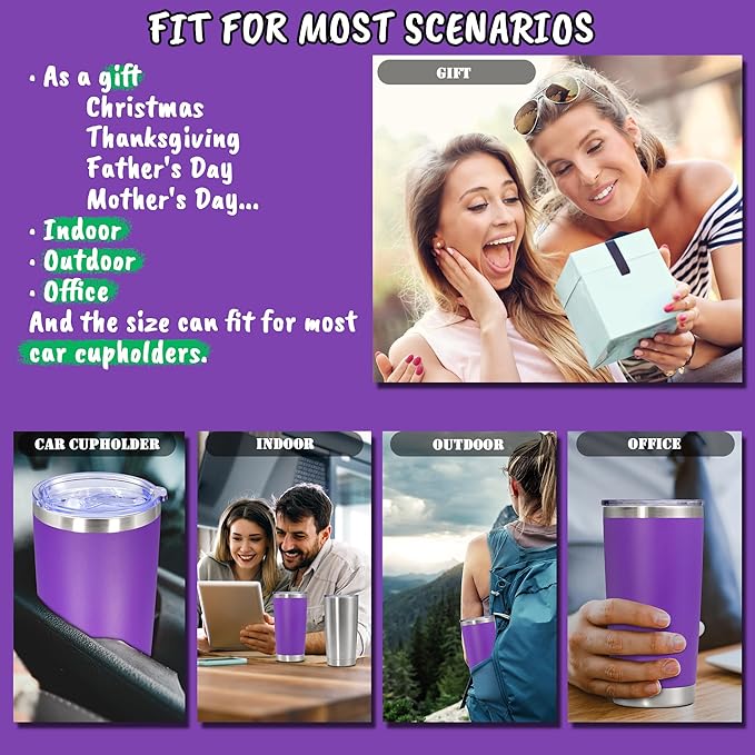 20 oz Tumbler with lid Double Wall Vacuum Insulated Tumblers Stainless Steel Coffee Mug Travel Coffee Tumbler Powder Coated Tumbler Cup Keep Hot&Cold - (PurPle 1 Pack)