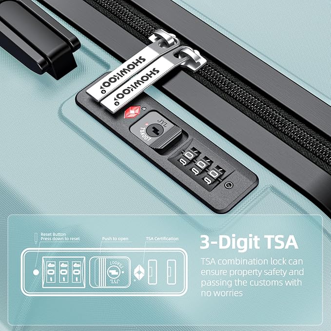 SHOWKOO Luggage Sets Expandable PC+ABS Durable Suitcase Double Wheels TSA Lock Mint Green