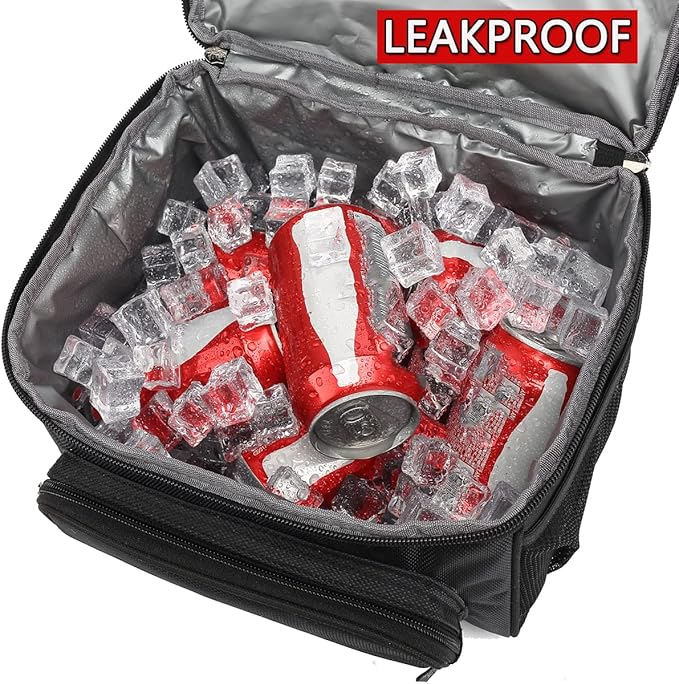 FlowFly Double Layer Cooler Insulated Lunch Bag Adult Lunch Box Large Tote Bag for Men, Women, With Adjustable Strap,Front Pocket and Dual Large Mesh Side Pockets