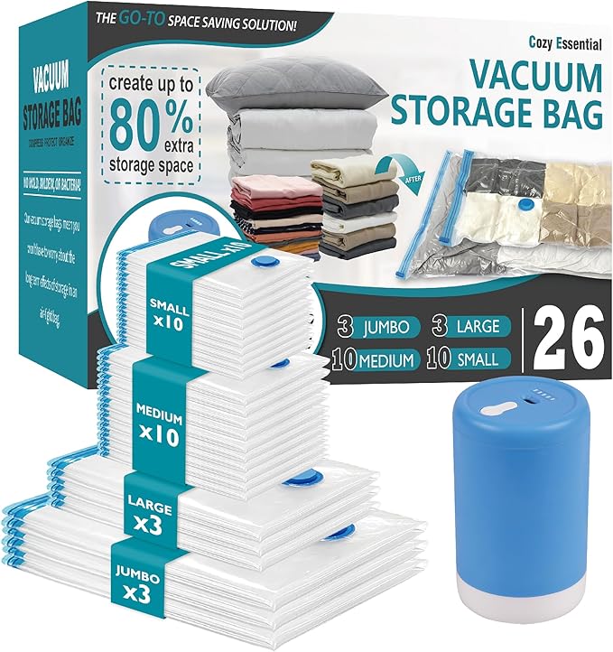 26 Pack Space Saver Storage Bags with Electric Air Pump