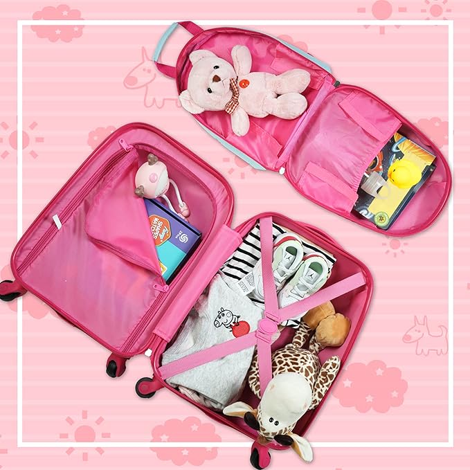 Sandinrayli Kid Luggage Set, 12” Backpack & 16” Kid Carry on Suitcase with Spinner Wheels, Travel Rolling Luggage for Girl