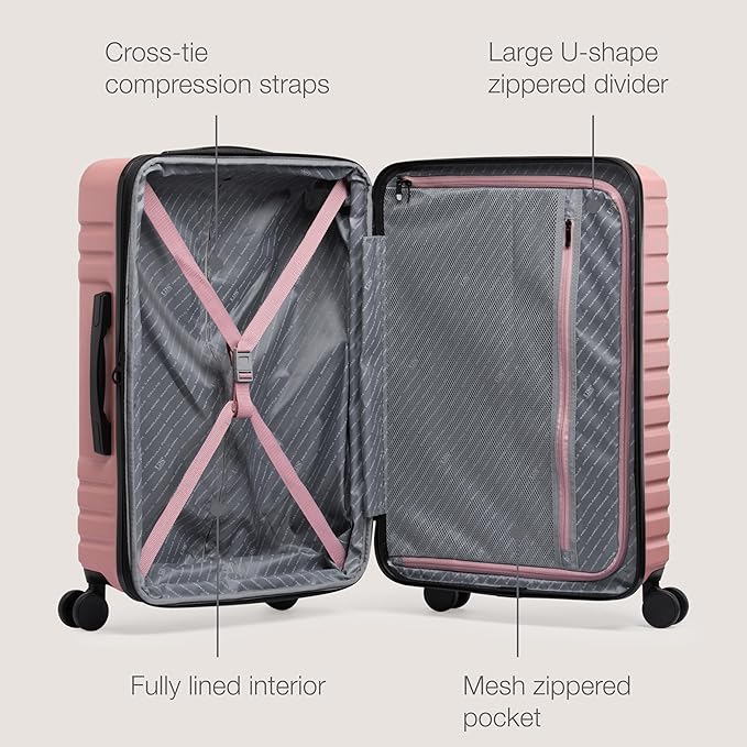 U.S. Traveler Boren Polycarbonate Hardside Rugged Travel Suitcase Luggage with 8 Spinner Wheels, Aluminum Handle, Pink, Checked-Large 30-Inch