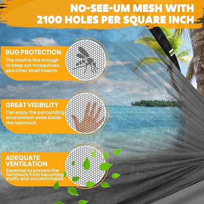 Chihee Ultra-Light Travel Camping Hammock Pop-up Net Hammock 660lbs Load Capacity,Breathable,Quick-Drying Parachute Nylon 2 Premium Carabiners,2 Tree Slings Included for Outdoor Backpacking Hiking