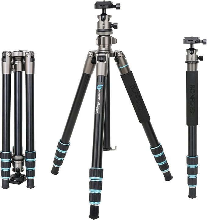 BONFOTO Portable Aluminum Alloy B674A Lightweight Camera Travel Tripod Monopod with Ball Head for DSLR (Bronze Grey)