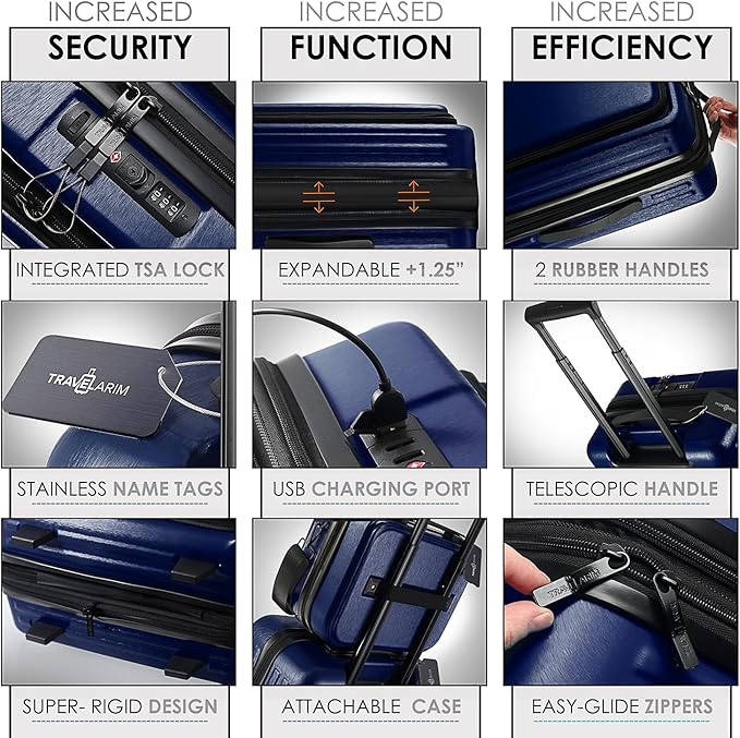 Hard Shell Luggage Sets with Spinner Wheels 4 Piece, Expandable Large Suitcases with TSA Lock, Travel Large Suitcase Set, Navy Luggage Set