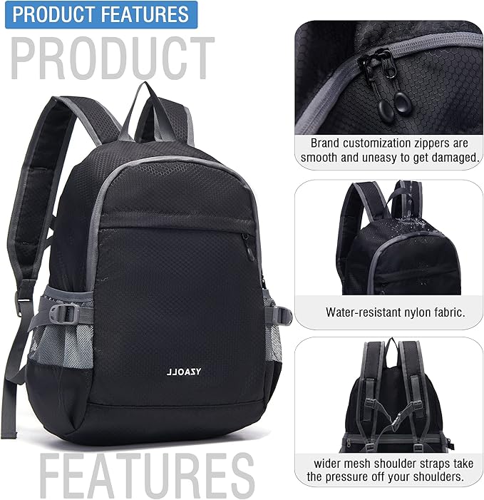 YZAOLL Small Lightweight Packable Hiking Backpack, 20L Hiking Backpack Day Pack for Women Men Travel Camping Vacation,Black