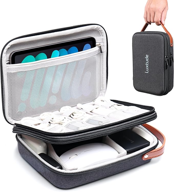 Luxtude Electronics Organizer Travel Case, Tech Organizers Travel Case, Hard Cases for Electronics, Hard Charger Bag, Portable Cable Bag, Travel Essentials for Charger/Mouse/Cash/Card