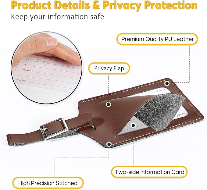 8 Pack Leather Luggage Travel Bag Tags by Travelambo