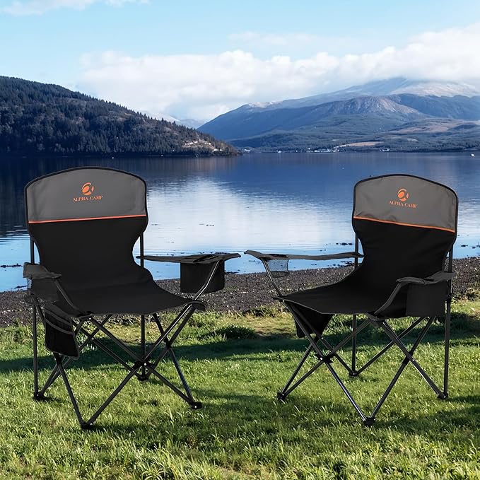 HIGH POINT SPORTS 2 Pack Portable Camping Chair for Adults, Folding Outdoor Camp Chair Lightweight Lawn Chairs Folding Collapsible Chair for Camping, Tailgates, Beach, Black, Support 250 lbs