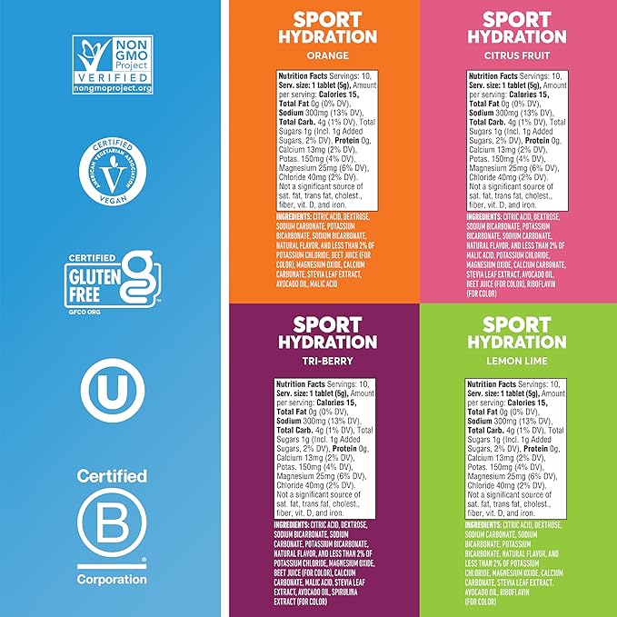 Nuun Sport Electrolyte Tablets with Magnesium, Calcium, Potassium, Chloride & Sodium, Gluten Free & Vegan, Mixed Flavors, 4 Pack (40 Servings Total)