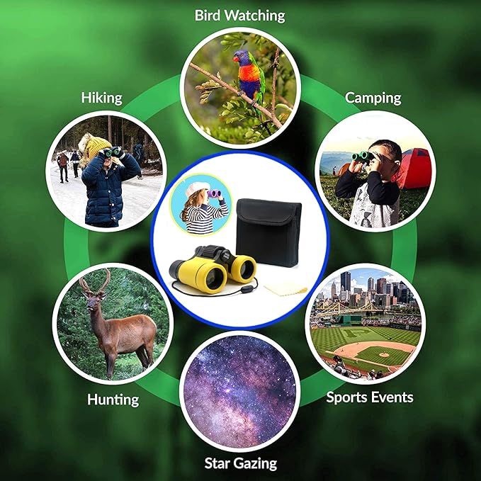 Kids Binoculars Best Gifts for 3-12 Years Boys Girls High-Resolution Optics Shockproof Mini Compact Binocuolar Toys Folding Small Telescope for Bird Watching Camping Outdoor Play