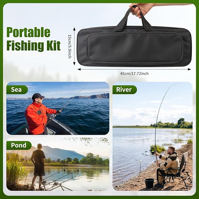 Fishing Rod Reel Combo - 2PCS 6.89ft Telescopic Fishing Poles 2PCS Spinning Reels Lures Set Fishing Pliers with Carrier Bag for Travel Saltwater Freshwater Gift Portable Fishing Pole Kit