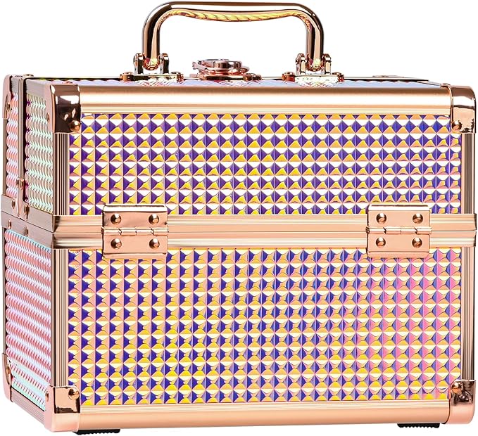 Makeup Case Organizer,Makeup Train Case, Trays Cosmetic Box Portable, Profesional for Salon Barber, Colorful Pink