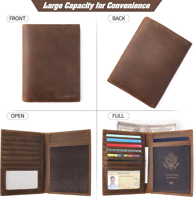Jack&Chris Leather Passport Holder RFID Blocking Passport Travel Wallet Cover Case for Men Women Brown JC17