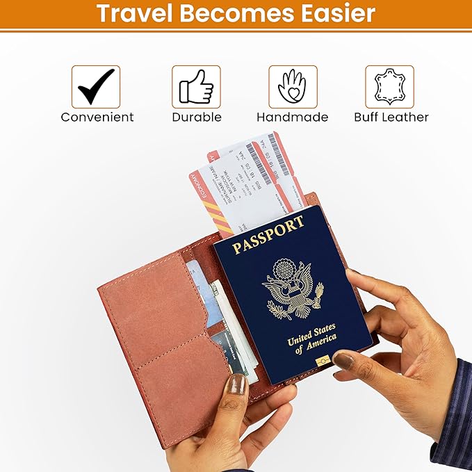 LEATHER VILLAGE Leather Passport Holder Cover – Travel Wallet with Card Slots, Vintage Passport Case for Men & Women – Cute Organizer for Travel Accessories & Documents - Fuchsia