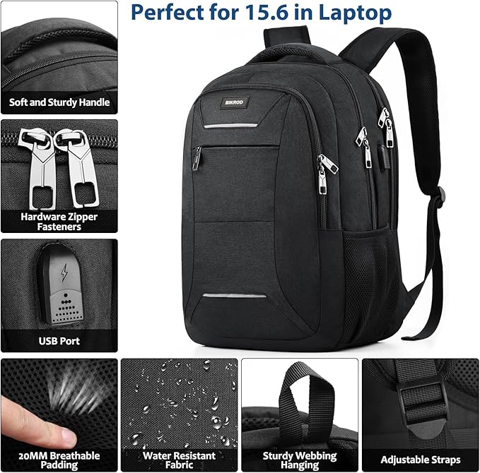 Backpack for Men and Women, School Backpack for Teens, Black Backpack for Boys with USB Charging Port Fits 15.6 Inch Laptop, Water Resistant Travel College Bookbag