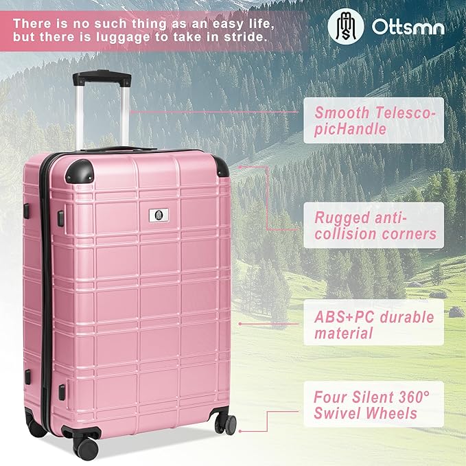 Luggage Sets 4 Piece, ABS PC Lightweight Suitcases with Wheels, Hardshell Luggage Sets Suitcase set with TSA Lock Pink (12in 20in 24in 28in)