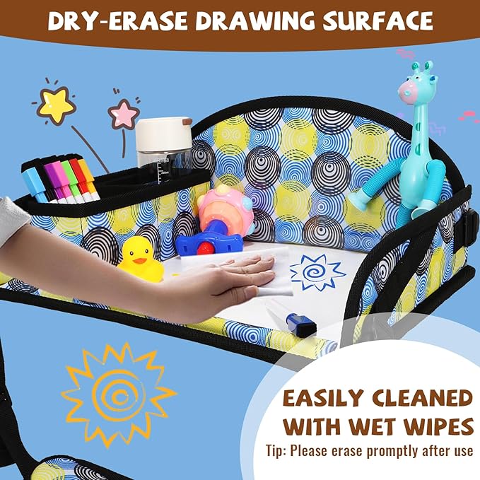 Kids Travel Tray for Airplane - Toddler Car Seat Table Tray, Road Trip Essentials for Boys & Girls, Carseat Lap Desk for Kids Road Trip Activities, Magic Circle